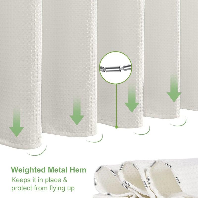 VANZAVANZU Waffle Weave Shower Curtain with Stainless Steel Hooks - 230 GSM Heavy Duty Fabric Bath Curtains, Hotel Luxury Quality, Water Resistant, Machine Washable, Weighted Hem, 72 x 84 Inches (Cream) - Image 5