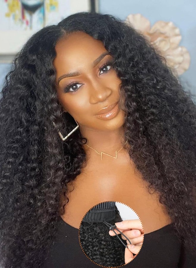 Domiso Kinky Curly V Part Wig With Invisi Drawstring Human Hair All Size Fit No Leave Out V Part Wig Human Hair Glueless Beginner Friendly 20 Inch - Image 1