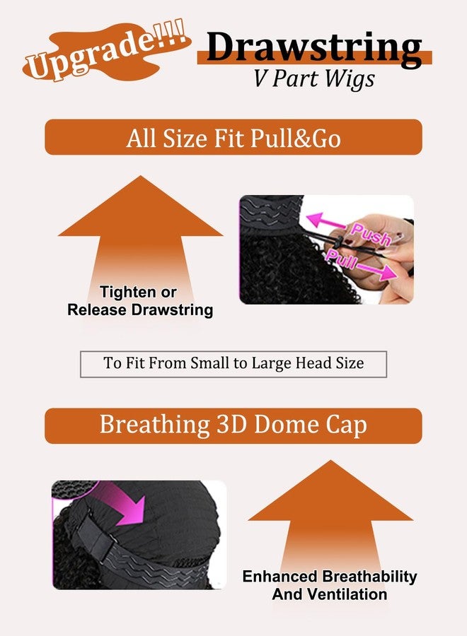 Domiso Kinky Curly V Part Wig With Invisi Drawstring Human Hair All Size Fit No Leave Out V Part Wig Human Hair Glueless Beginner Friendly 20 Inch - Image 3