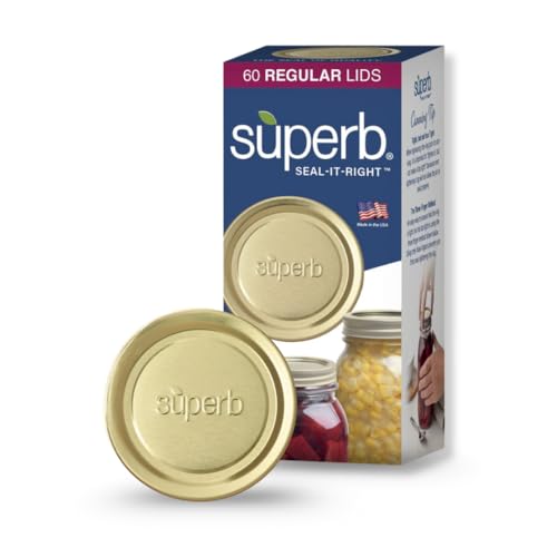 Superb Sealing Solutions Canning Lids  Mason Jar Regular Mouth Lid Toppers Fit Ball and Kerr Jars 275 inch Food Grade with Thick Seals USA Made 60 Count Gold