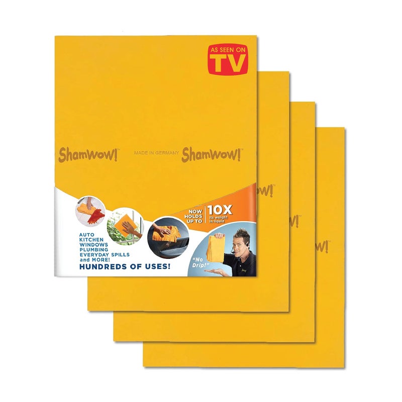 ShamWow شام واو الأصلي منشفة شامي متعددة الاستخدامات فائقة الامتصاص - تحمل 10 أضعاف وزنها من السوائل - قابلة للغسل في الغسالة - لن تخدش (4 عبوات، برتقالي) - Image 1