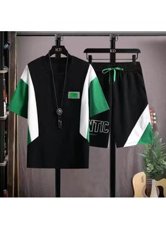 Generic Summer Thin Ice Silk Sports Suit Mens Casual Short Sleeve Shorts 2-Piece Set Quick Dry Running Sports Wear Outdoor Trade Tz508 black  - Image 1