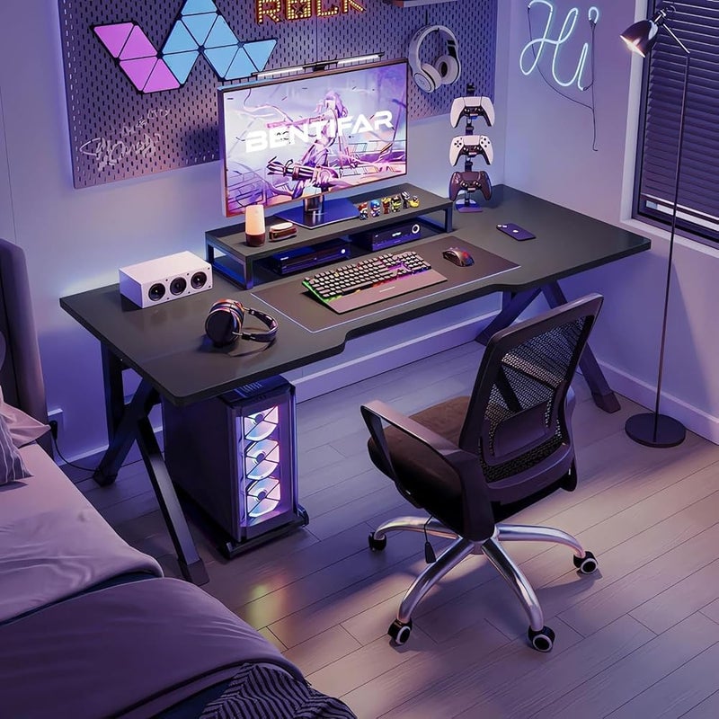 Bentifar Gaming Desktop Computer Desk,Home Office Desk,Versatile Gaming and Study Solution for Modern Homes,Ideal for Students and Gamers,Spacious and Functional (Black, 140 x 60 CM) - Image 1