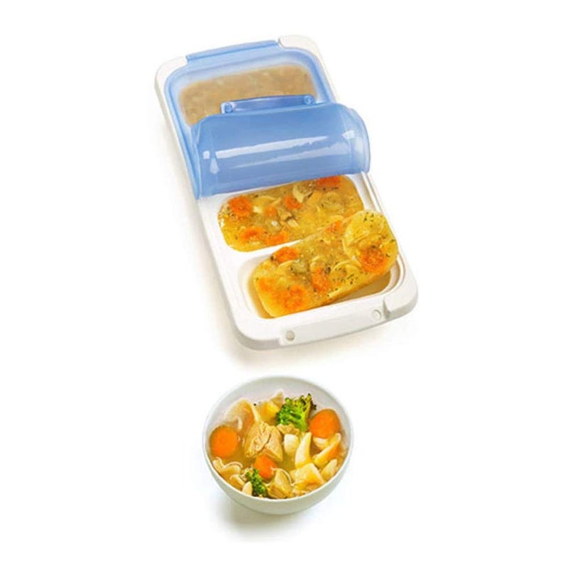 PrepWorks PKS-725 Dishwasher Safe 1 Cup 4 Serving Leftover Soup & Food Storage Freezer Pod Tray with Silicone Lid  Blue & White - Image 3