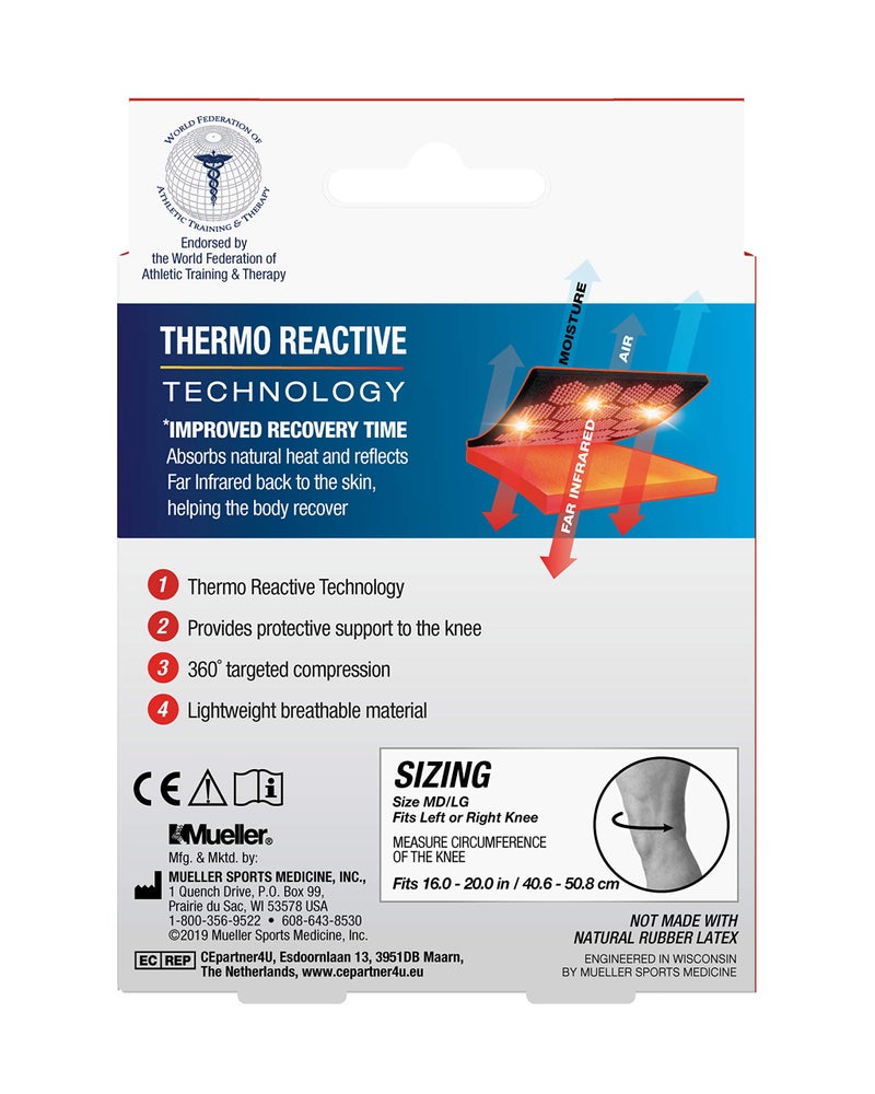 MUELLER Sports Medicine FIR 4-Way Stretch Knee Support, Knee Pain Relief Support for Men and Women, Ideal for Arthritis, Sprains, Gray/Blue, Medium/Large - Image 5