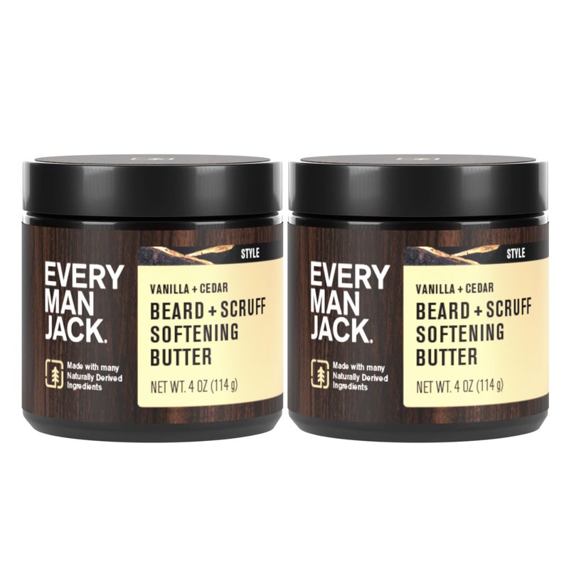 Every Man Jack Beard & Scruff Softening Butter- Vanilla & Cedar Fragrance - Hydrates & Styles Dry, Unruly Beards While Relieving Itch - Made with Shea Butter & Coconut Oil - 4 oz (2 Pack) - Image 1