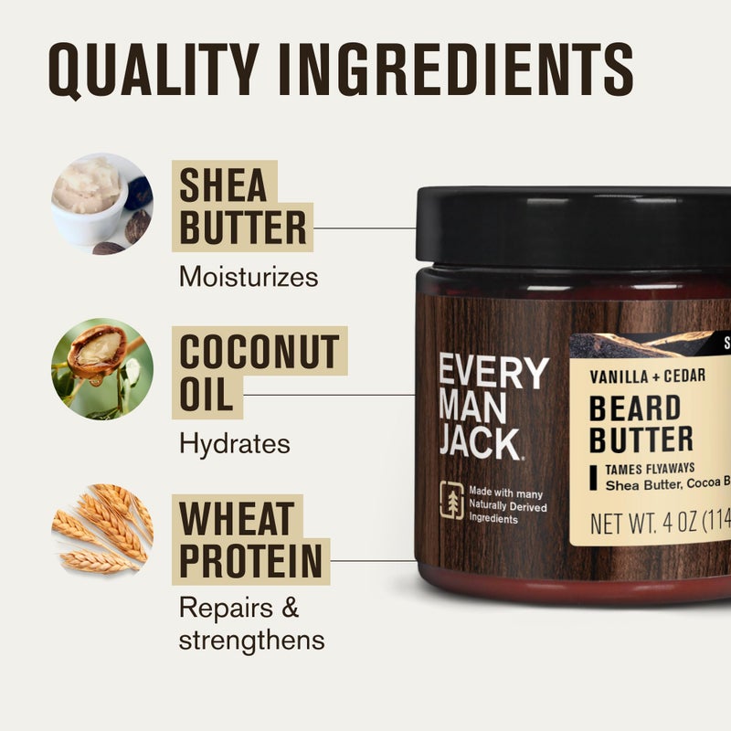 Every Man Jack Beard & Scruff Softening Butter- Vanilla & Cedar Fragrance - Hydrates & Styles Dry, Unruly Beards While Relieving Itch - Made with Shea Butter & Coconut Oil - 4 oz (2 Pack) - Image 5