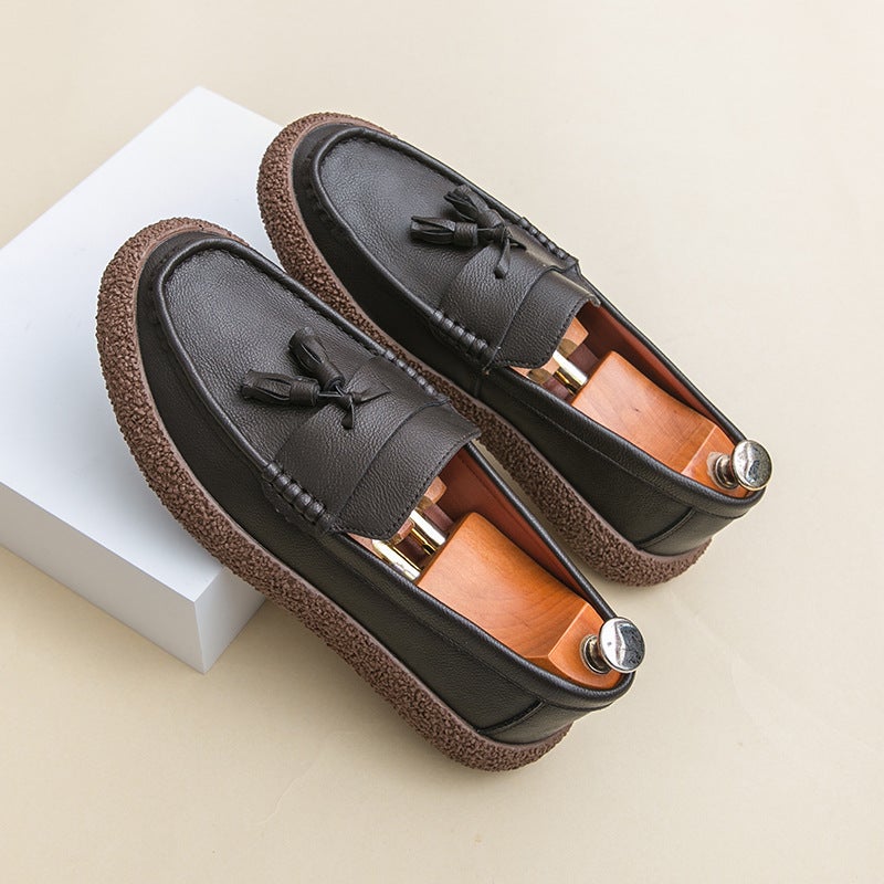 Men'S Casual Leather Shoes, Loafers, British Style Genuine Leather, Soft Sole, Soft Leather, Slip-On Tassels, Summer Men'S Shoes Trend - Image 1
