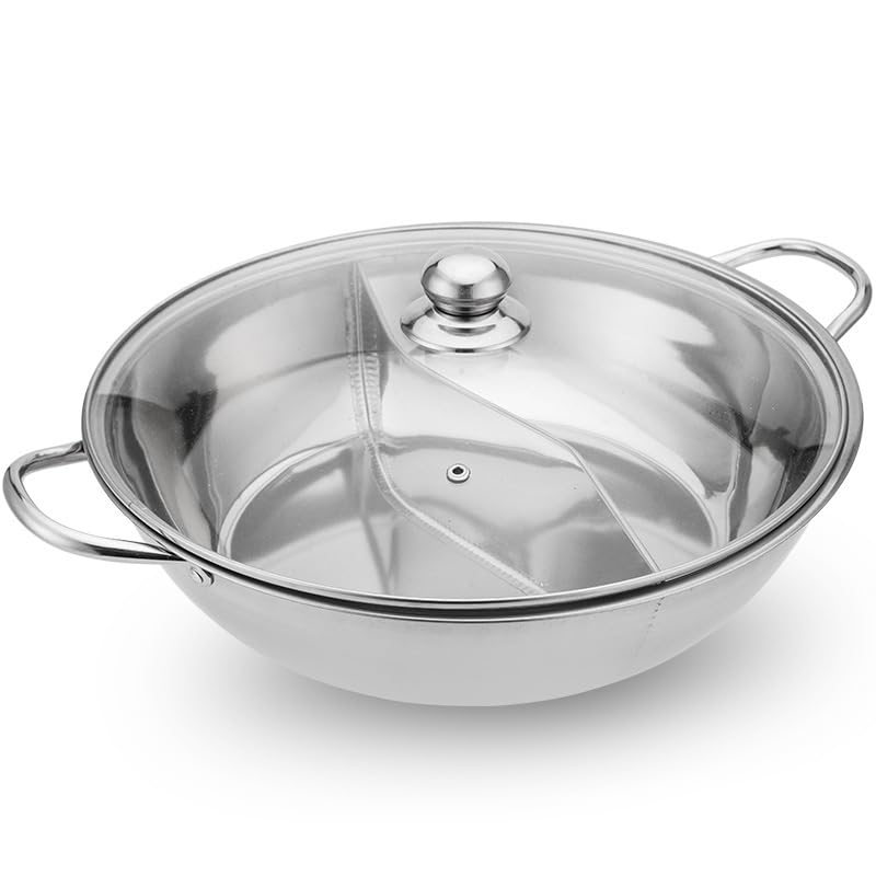 FEELING MALL Stainless Steel Cookware Double Flavor Hot Pot with Divider Stainless Steel Saucepan Dual Sided Hot Pot Pan Household Divided Stock Pot for Induction Cooktop Gas Stove - Image 1