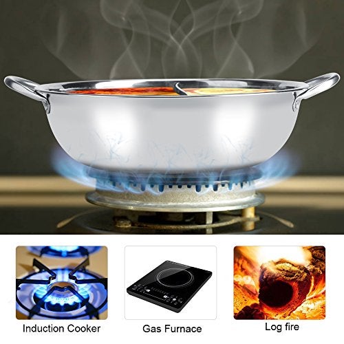 FEELING MALL Stainless Steel Cookware Double Flavor Hot Pot with Divider Stainless Steel Saucepan Dual Sided Hot Pot Pan Household Divided Stock Pot for Induction Cooktop Gas Stove - Image 4