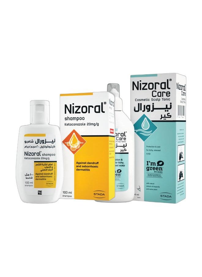 Nizoral Anti-Dandruff Treatment Shampoo, 100 Ml, Effective Dandruff Treatment, Works From The First Wash + Nizoral Leave-in Scalp Tonic, Soothes Itchy Irritated Scalp, Provides Cooling Relief, Hydrates and Balances, Lightweight Leave-In Formula, For All Hair Types, 100ml  - Image 1