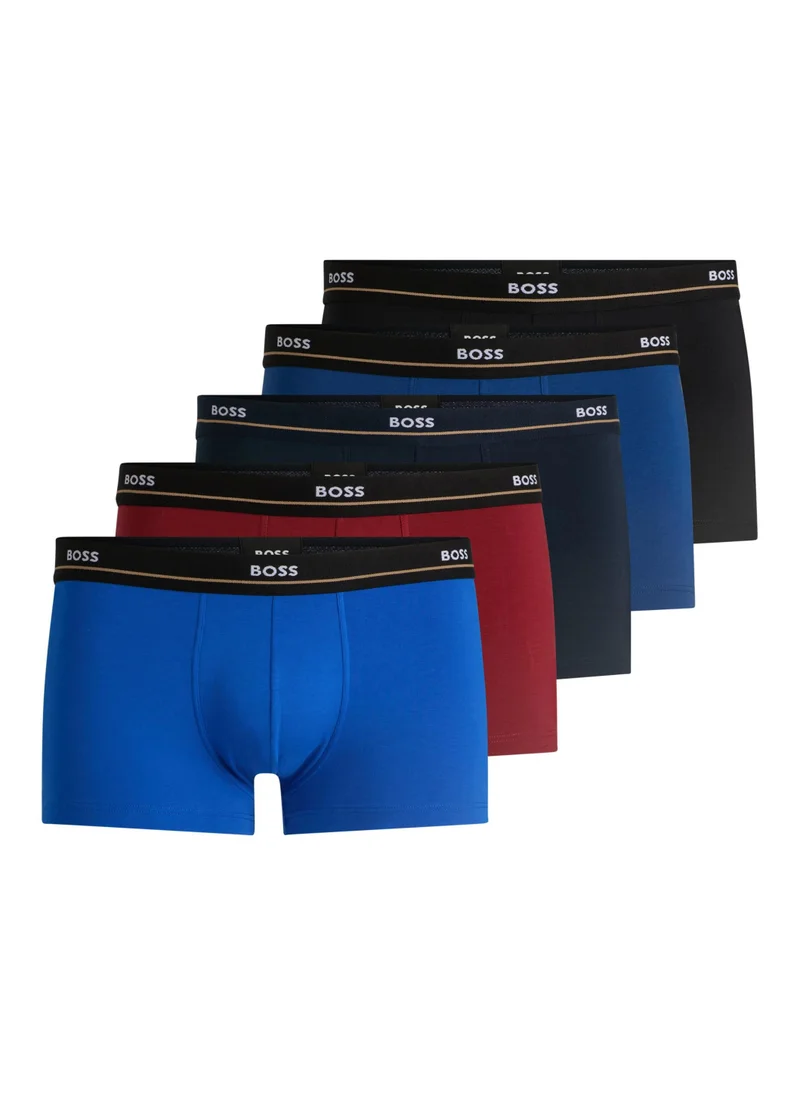 BOSS Five-pack of stretch-cotton trunks with logo waistbands