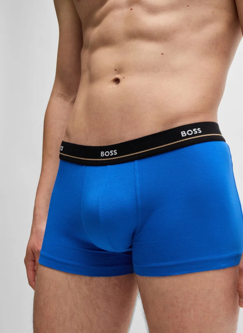 BOSS Five-pack of stretch-cotton trunks with logo waistbands