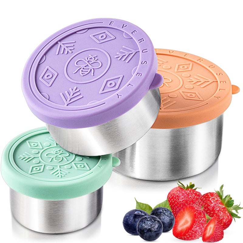 Everusely - Stainless Steel Food Containers - 3 Pack, Bright - Metal Lunch Box - Nesting Snack Containers for Office, Home Food Storage - Leakproof Silicone Lids - Dishwasher and Freezer Safe - Image 1