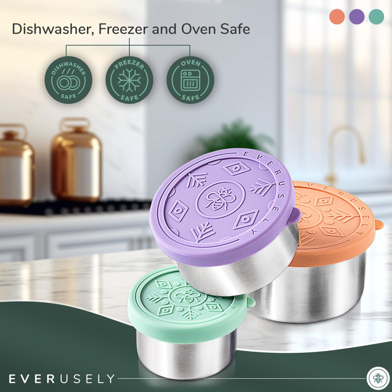 Everusely - Stainless Steel Food Containers - 3 Pack, Bright - Metal Lunch Box - Nesting Snack Containers for Office, Home Food Storage - Leakproof Silicone Lids - Dishwasher and Freezer Safe - Image 5