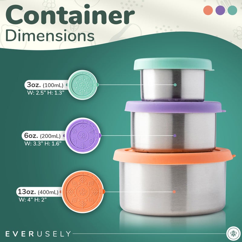 Everusely - Stainless Steel Food Containers - 3 Pack, Bright - Metal Lunch Box - Nesting Snack Containers for Office, Home Food Storage - Leakproof Silicone Lids - Dishwasher and Freezer Safe - Image 2
