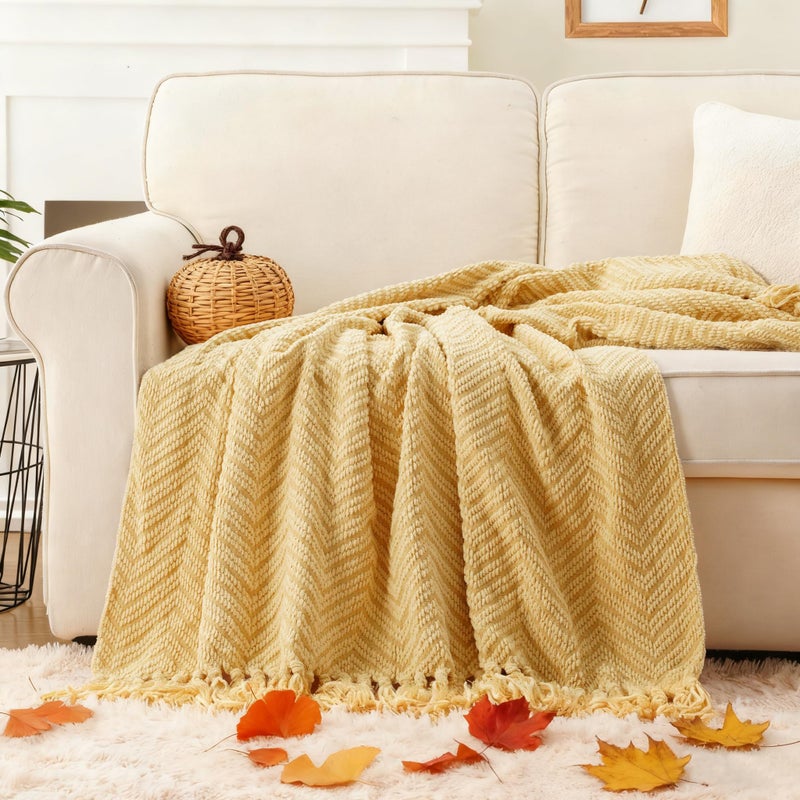 BATTILO HOME Gold Throw Blanket for Couch, Fall Decor Blankets & Throws, Fall Throw Blanket for Autumn Halloween Decoration, Yellow Throw Blankets for Bed Sofa, 50"x60" - Image 2