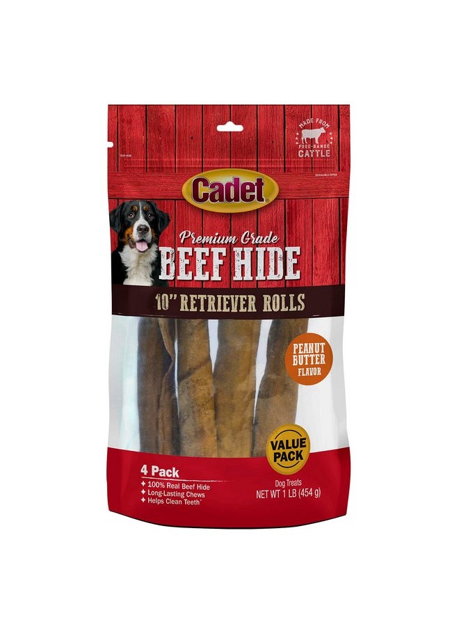 Cadet Cadet Premium Grade Beef Hide for Dogs, Long Lasting Rawhide Retriever Rolls, Single Ingredient Dog Chews, Peanut Butter Flavor, 10 Inch (4 Count)  - Image 1