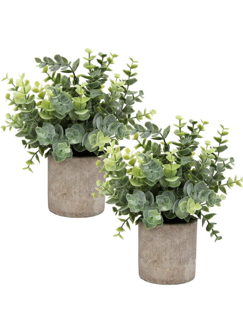 Arabest Mini Potted Plants Artificial Eucalyptus Boxwood Rosemary Faux Herbs Small House Plants for Indoor Greenery Tabletop Décor Centerpiece (Sprayed Eucalyptus)  - Image 1