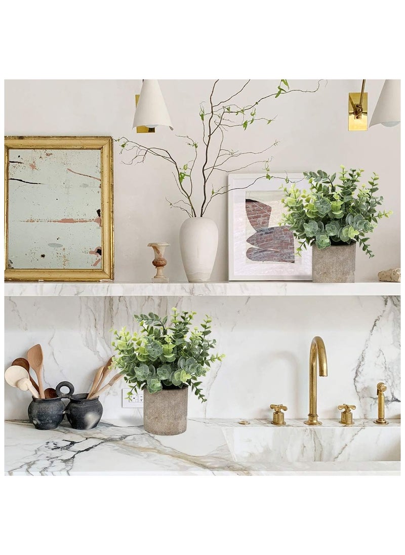 Arabest Mini Potted Plants Artificial Eucalyptus Boxwood Rosemary Faux Herbs Small House Plants for Indoor Greenery Tabletop Décor Centerpiece (Sprayed Eucalyptus)  - Image 4