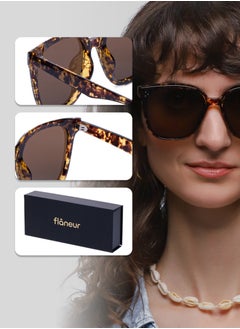flâneur Stylish Polarized D-Frame Sunglasses For Women and Men Tortoiseshell  - Image 4