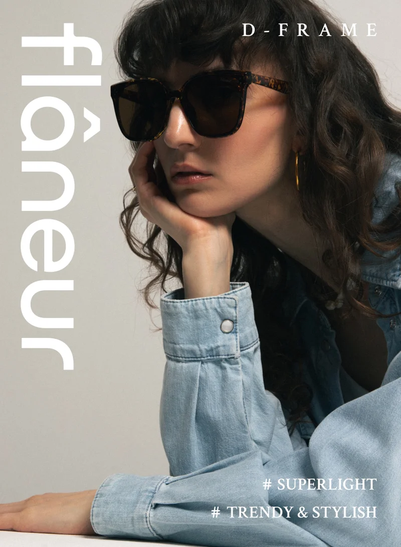 flâneur Stylish Polarized D-Frame Sunglasses For Women and Men Tortoiseshell