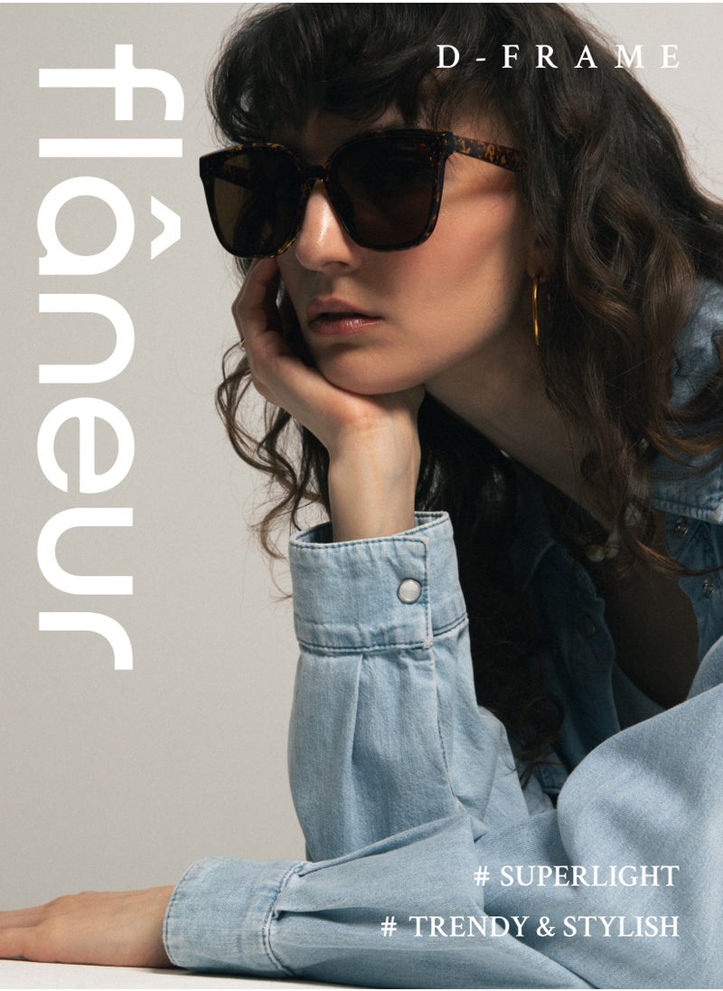 flâneur - Stylish Polarized D-Frame Sunglasses For Women and Men Tortoiseshell - Image 1