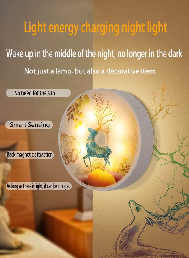yalilai Intelligent human body sensing night light, USB charging+solar charging, suitable for various scenarios such as bedrooms, cabinets, bathrooms, stairs, etc. (warm light) - Image 2