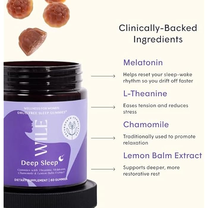 WILE Deep Sleep Gummies, Natural Sleep Aid with Melatonin, Theanine, Chamomile, 60 Count - Image 2