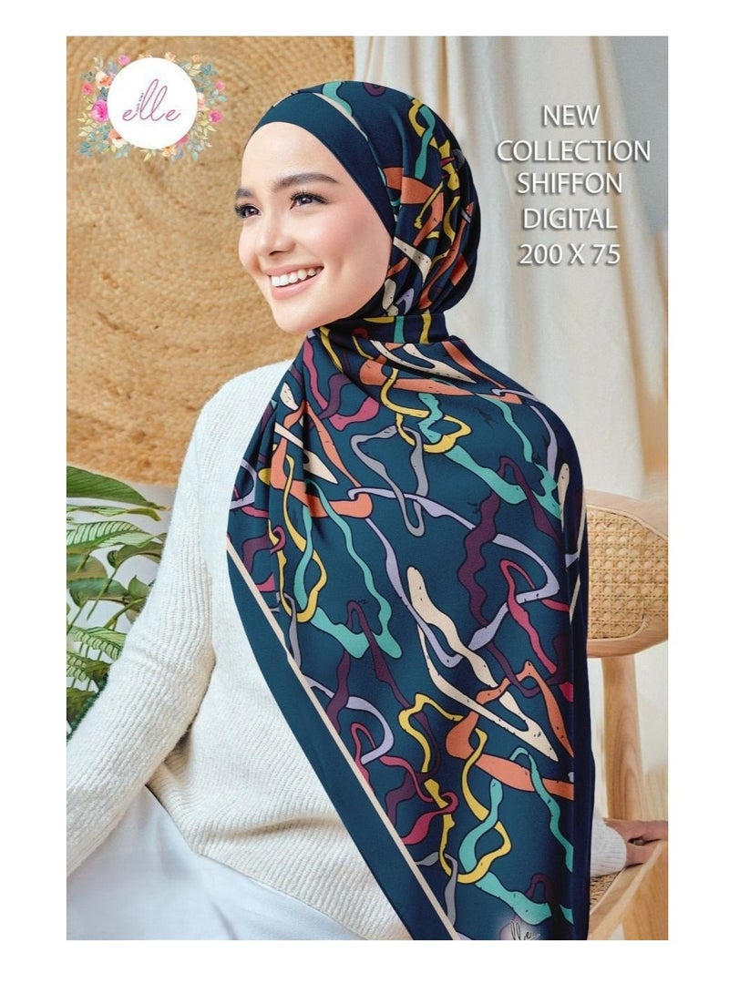 ELLE Luxury Chiffon Islamic Hijab Scarf Shawl for Women Occasions and Casual Days - Size (200cm x 75cm)