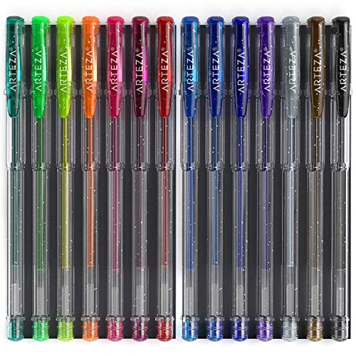 ARTEZA Glitter Gel Pens, Set of 14 – Colored Ink Markers with Triangular Grip, 0.8–1.0 mm Tip for Adult Coloring, Drawing & Decorative Writing - Image 2