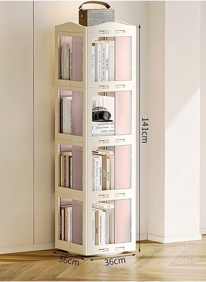 Beauenty - 4 Tier Rotating Bookshelf with Top Shelf 360 Degrees Display Stackable Spinning Bookshelf Tower Floor Standing Bookcase Organizer for Bedroom Living Room Kids Rooms - Image 1