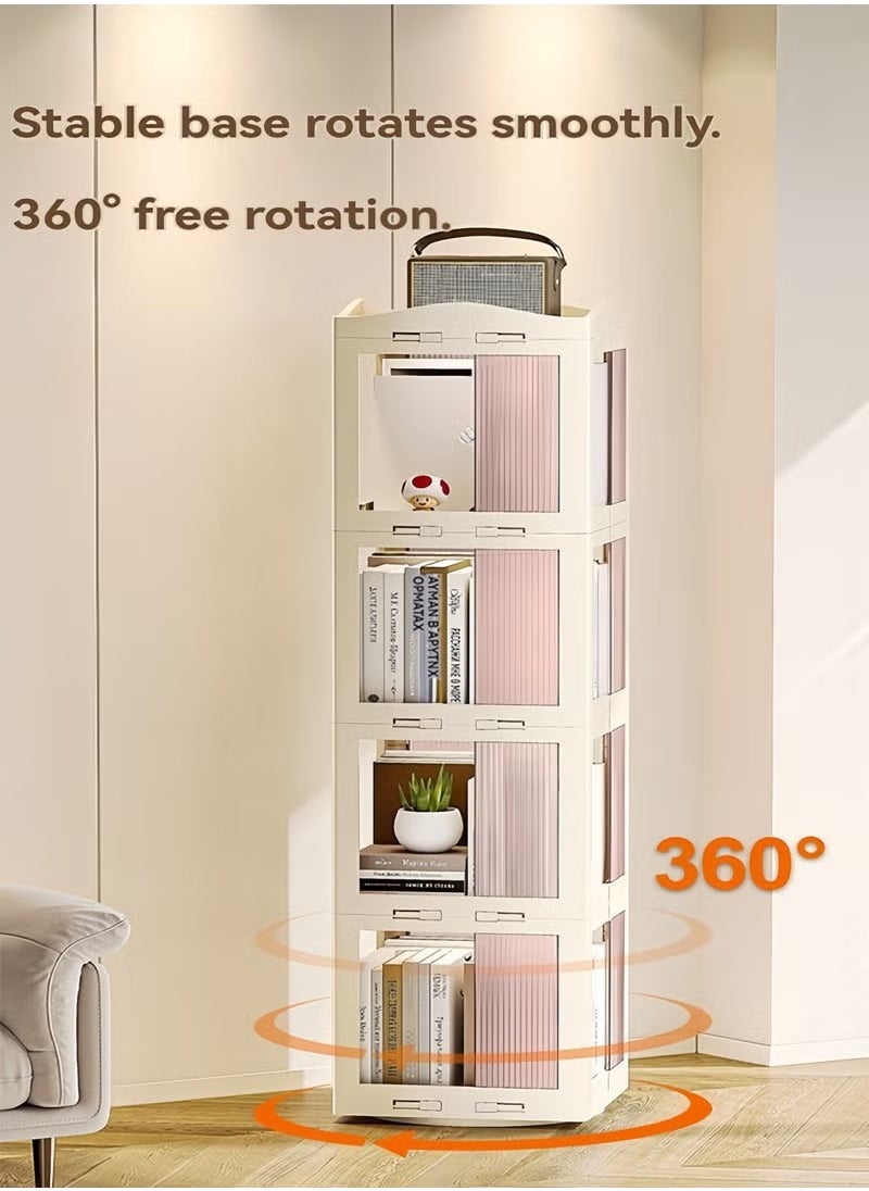 Beauenty - 4 Tier Rotating Bookshelf with Top Shelf 360 Degrees Display Stackable Spinning Bookshelf Tower Floor Standing Bookcase Organizer for Bedroom Living Room Kids Rooms - Image 1