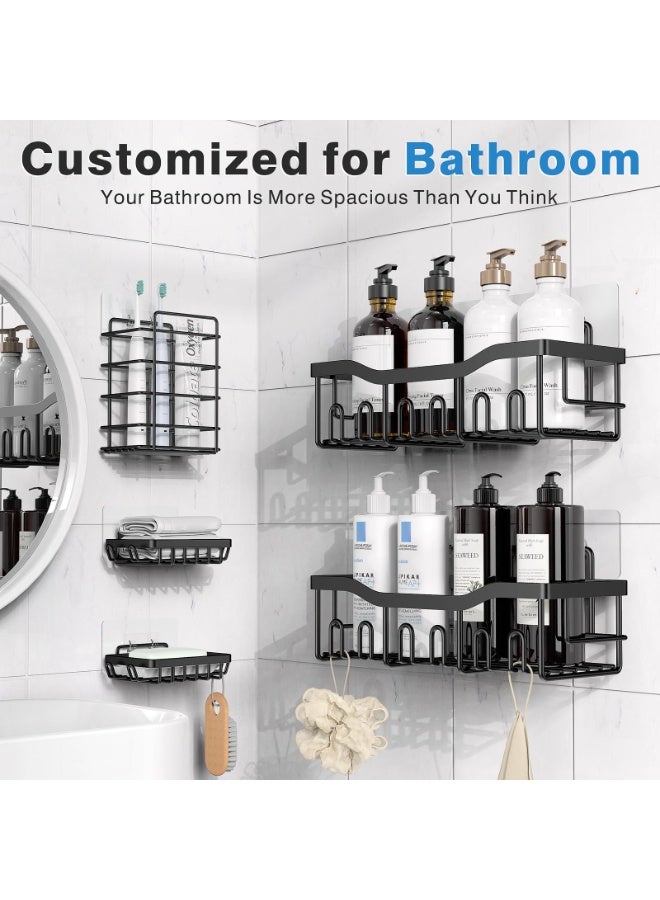 بواو حامل أدوات الاستحمام اللاصق BOAO، 5 قطع من منظمات الحمام المصنوعة من الفولاذ المقاوم للصدأ المقاوم للصدأ ذات السعة الكبيرة، بدون حاجة إلى ثقب الجدران لتخزين أدوات الحمام وتزيين المنزل - Image 2
