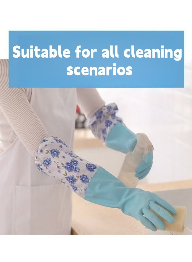 3 Pairs Rubber Cleaning Gloves, Long Cuff Glove with Cotton Flocked,Kitchen Household Glove,Reusable Dishwashing Gloves For Laundry, Cleaning, Working, Gardening - Image 5