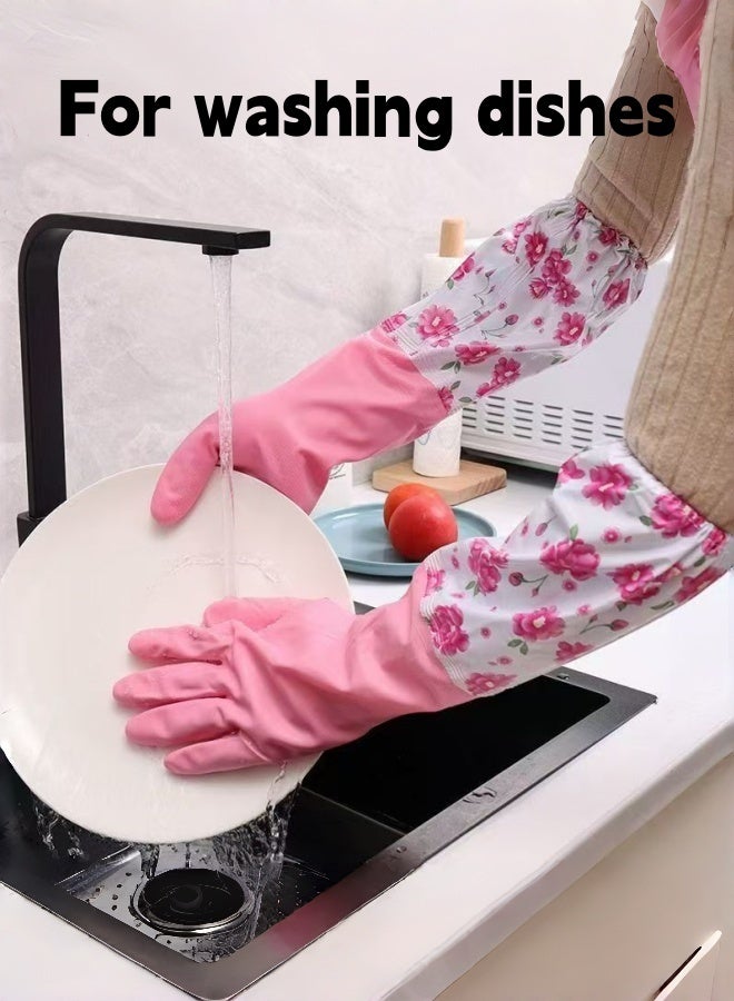 3 Pairs Rubber Cleaning Gloves, Long Cuff Glove with Cotton Flocked,Kitchen Household Glove,Reusable Dishwashing Gloves For Laundry, Cleaning, Working, Gardening - Image 3