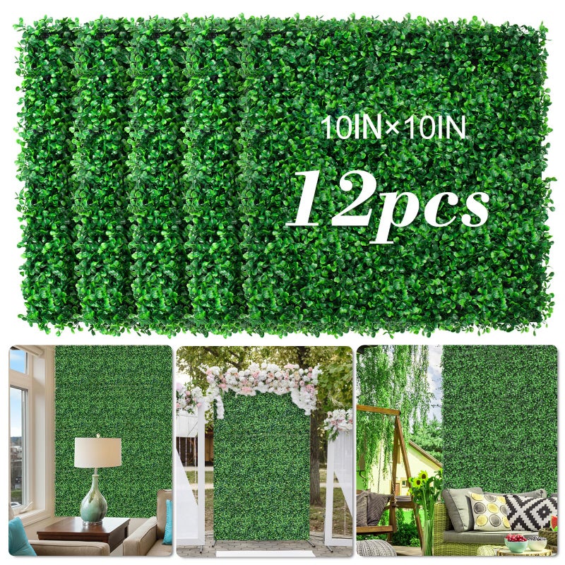 AOKIIE AOKIE 10"X10" Artificial Grass Wall, 12Pcs Boxwood Hedge Wall Panels UV-Anti Grass Backdrop Wall Decor, Greenery Privacy Hedge Screen for Indoor Outdoor Patio Balcony, Party Garden Fence Decor - Image 1