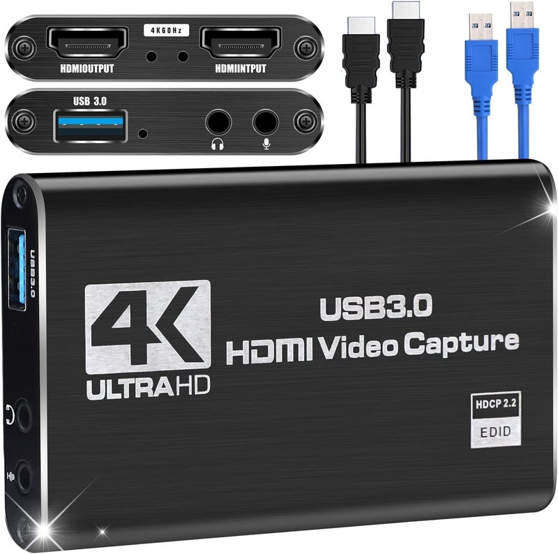 Microware Game Capture Card, 4K USB 3.0 HDMI Video Capture Card with HDMI Loop-Out 1080P 60FPS Live Streaming Game Recorder Device, Compatible Windows Linux OBS OS X Twitch for PS3 PS4 - Image 1