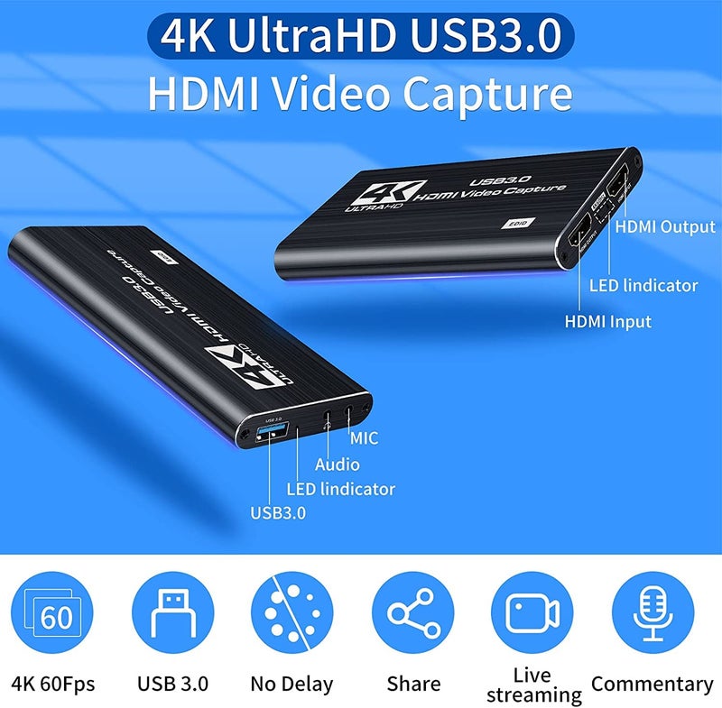 Microware Game Capture Card, 4K USB 3.0 HDMI Video Capture Card with HDMI Loop-Out 1080P 60FPS Live Streaming Game Recorder Device, Compatible Windows Linux OBS OS X Twitch for PS3 PS4 - Image 5
