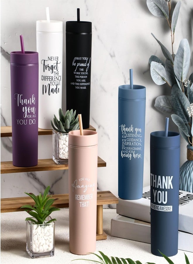 رتيري مجموعة ريتيري من 6 قطع من أكواب الشكر البلاستيكية النحيفة سعة 16 أونصة مع أغطية، هدايا تقديرية للموظفين في عيد الميلاد، مناسبة للرجال والنساء، هدايا تقديرية للمعلمين وزملاء العمل والممرضات (لون داكن). - Image 4