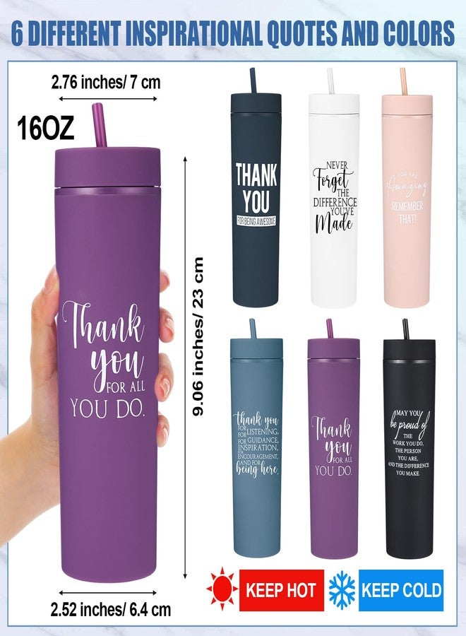 رتيري مجموعة ريتيري من 6 قطع من أكواب الشكر البلاستيكية النحيفة سعة 16 أونصة مع أغطية، هدايا تقديرية للموظفين في عيد الميلاد، مناسبة للرجال والنساء، هدايا تقديرية للمعلمين وزملاء العمل والممرضات (لون داكن). - Image 2