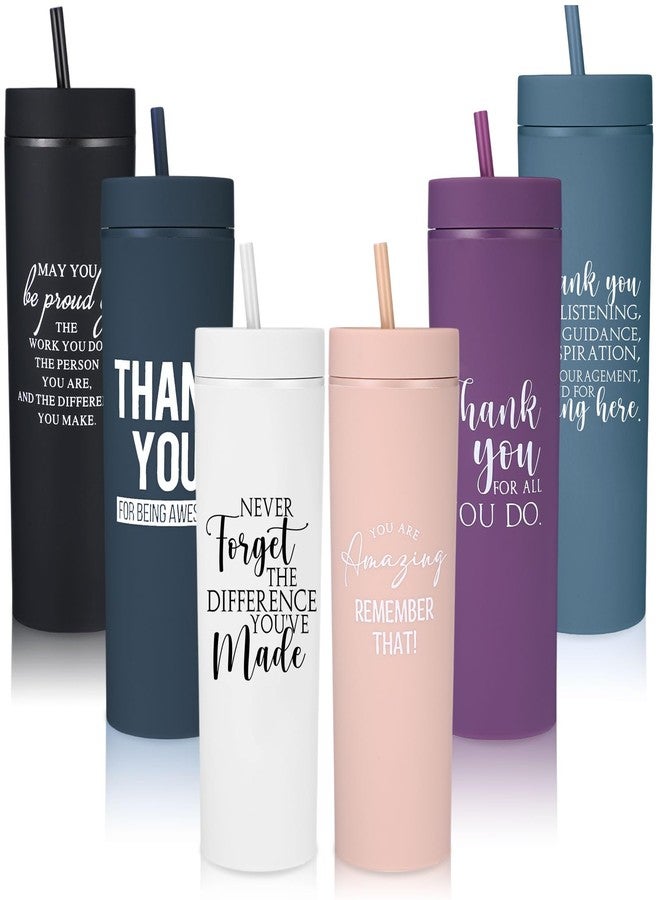 رتيري مجموعة ريتيري من 6 قطع من أكواب الشكر البلاستيكية النحيفة سعة 16 أونصة مع أغطية، هدايا تقديرية للموظفين في عيد الميلاد، مناسبة للرجال والنساء، هدايا تقديرية للمعلمين وزملاء العمل والممرضات (لون داكن). - Image 1