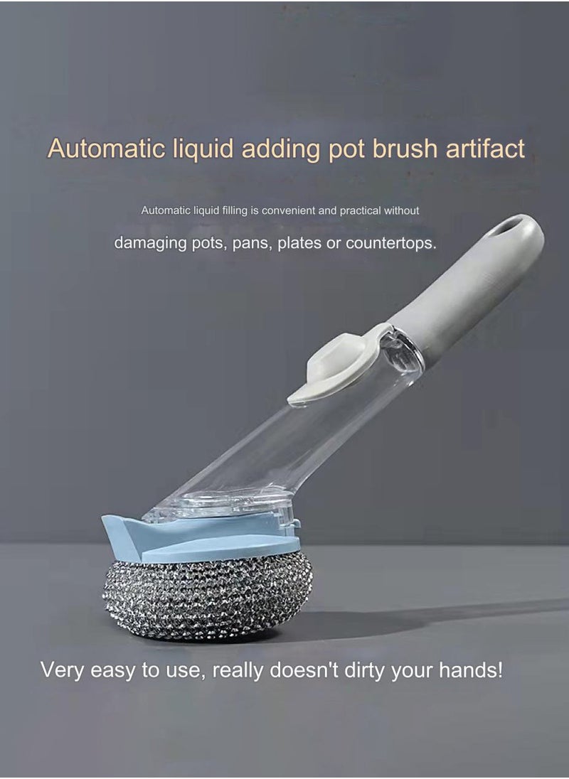 MHD Kitchen Stove Decontamination Long Handle Liquid Pot Washing Bowl Brush Steel Ball Brush  - Image 2