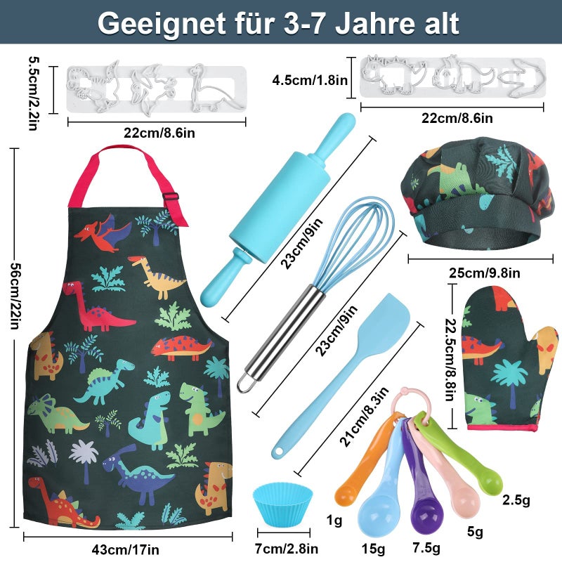 Anpro Complete Kids Cooking and Baking Set - 27 Pcs Includes Aprons for Girls, Chef Hat, Mitt & Utensil to Dress Up Chef Costume Career Role Play for 3-7 Years Boys - Image 4