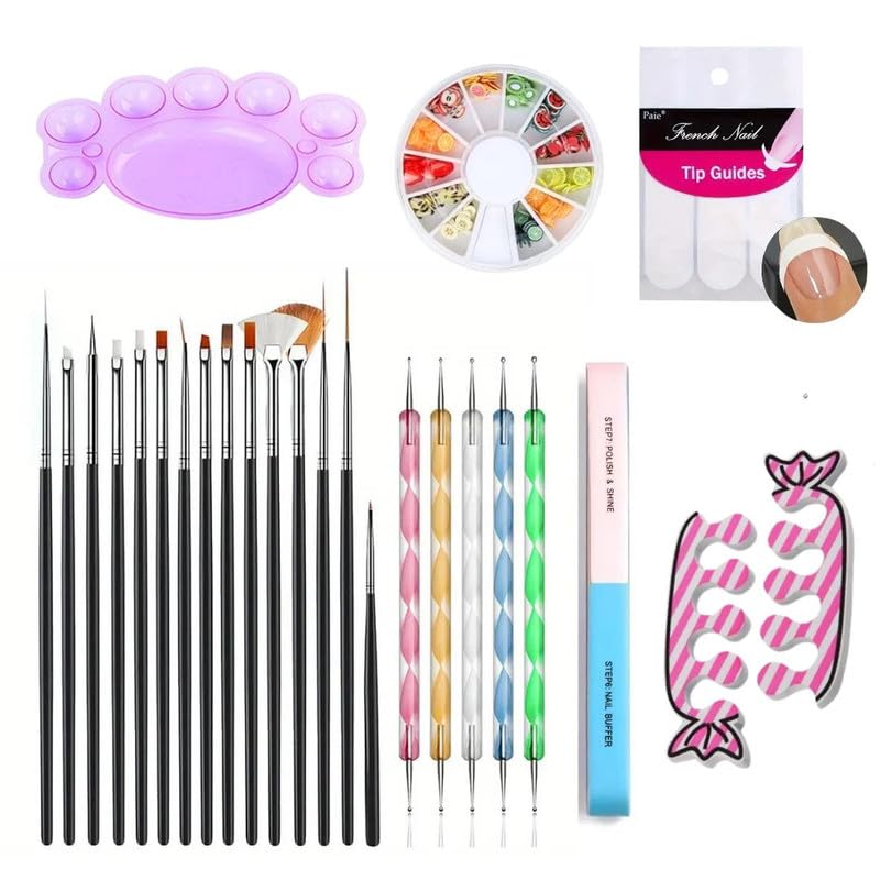 Royalkart® All-in-One Nail Art Kit for Girls & Women | 15 Brushes, 5 Dotting Tools, Nail Buffer, Decor Wheel, Printing Palette, Manicure Guide, Finger Separator | DIY & Salon Nail Design Kit - Image 1