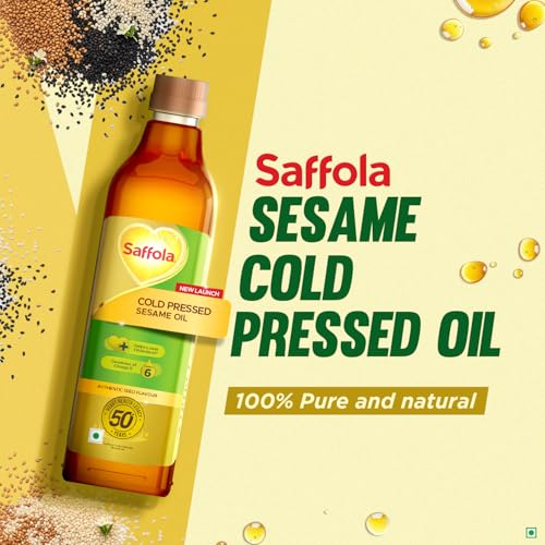 Saffola Cold Pressed Sesame Oil | 100% Cold Pressed Sesame Seed Oil | Unrefined, 0 trans fat, Chemical free | Helps Lower Cholesterol, Goodness of Omega 6 & Authentic Seed Flavour | 1L Pet Bottle - Image 2