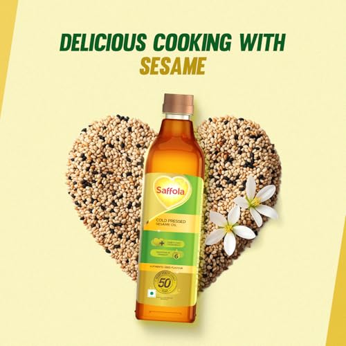 Saffola Cold Pressed Sesame Oil | 100% Cold Pressed Sesame Seed Oil | Unrefined, 0 trans fat, Chemical free | Helps Lower Cholesterol, Goodness of Omega 6 & Authentic Seed Flavour | 1L Pet Bottle - Image 3