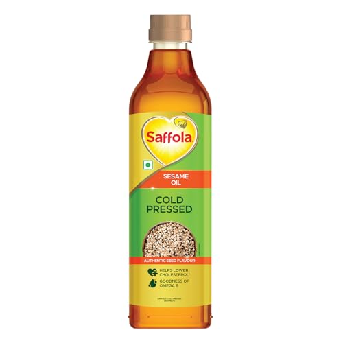 Saffola Cold Pressed Sesame Oil | 100% Cold Pressed Sesame Seed Oil | Unrefined, 0 trans fat, Chemical free | Helps Lower Cholesterol, Goodness of Omega 6 & Authentic Seed Flavour | 1L Pet Bottle - Image 1