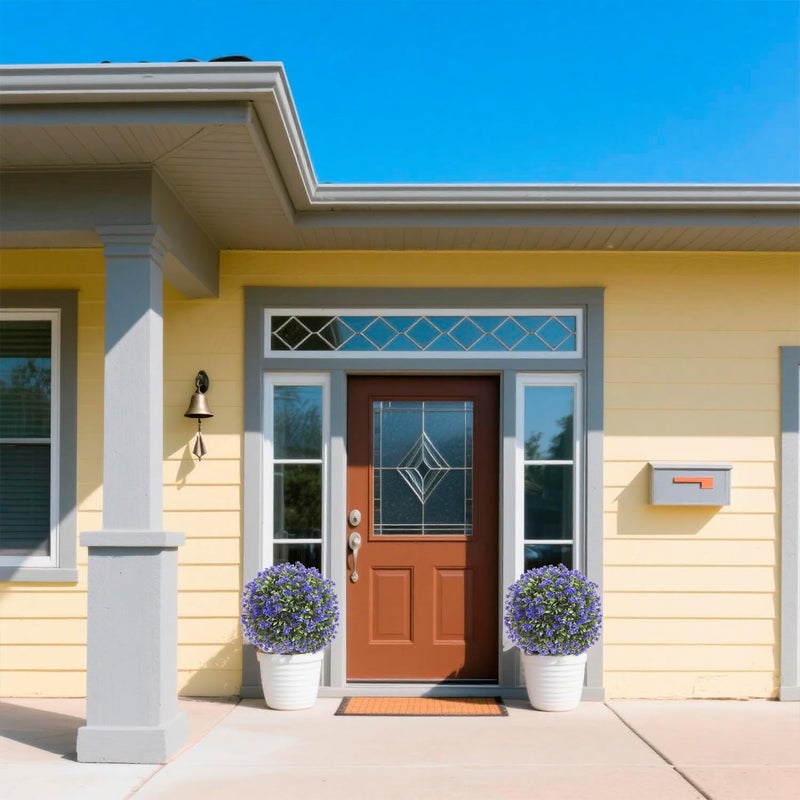 Ceder Set of 2 Artificial Boxwood Topiary Ball Trees with Purple Flowers for Outdoor with Ground Spike 29.5", UV Resistant Faux Greenery Shrubs, Fake Plants for Garden, Porch, Patio Valentine's Day Decor - Image 4