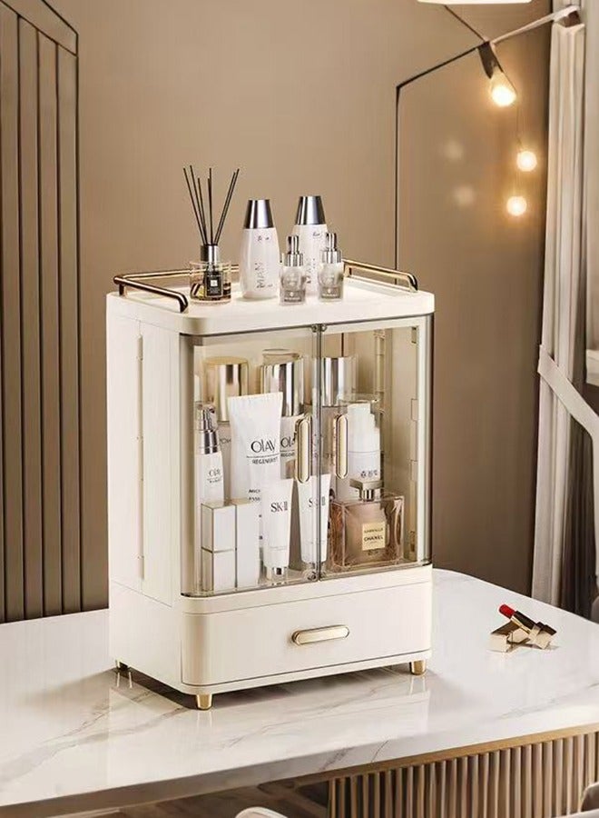 XiuWoo 3-tier Makeup Organizer for Vanity Large Capacity Skincare Organizers Dustproof Makeup Storage Box Cosmetic Display Cases with Drawer and Lids Cosmetic Organizer for Bathroom Countertop - Image 1